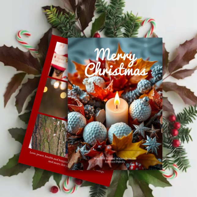 Cartão De Festividades Vela de Natal de Golf - Três Fotos Vermelhas (Criador carregado)