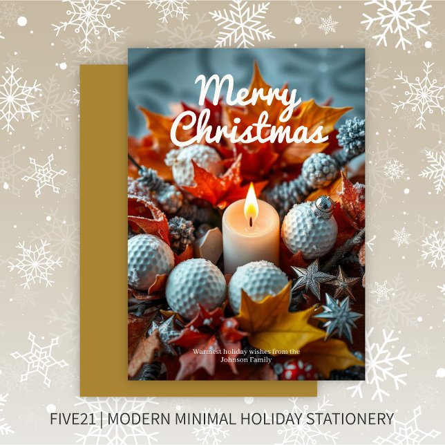 Cartão De Festividades Vela de Natal de Golfe - Dourada (Criador carregado)