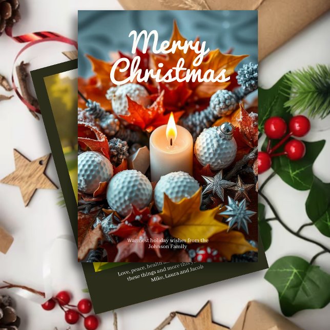 Cartão De Festividades Vela de Natal de Golfe • Foto de Família em Azeite (Criador carregado)