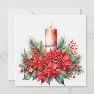 Cartão De Festividades Vela de Natal, Flores de Poinsettia Vermelha, Berr