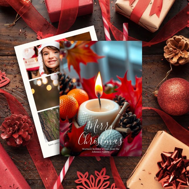 Cartão De Festividades Vela de Natal Golf ・ Foto da Família (Criador carregado)