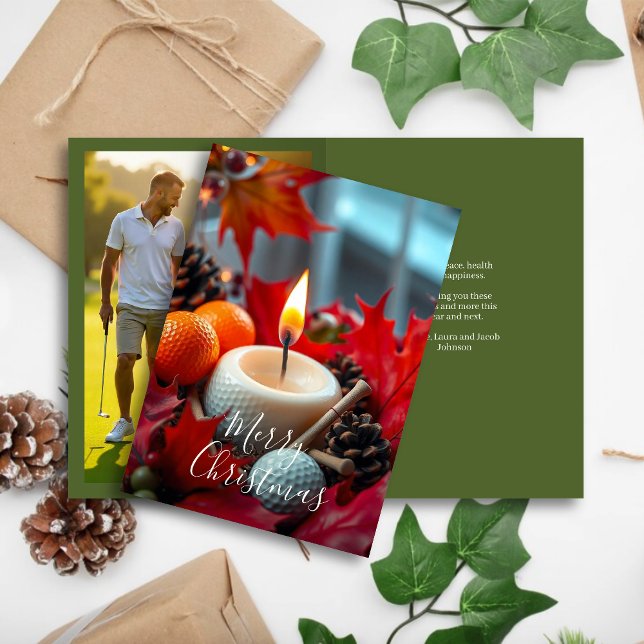 Cartão De Festividades Vela de Natal Golf - Foto da Família Verde (Criador carregado)
