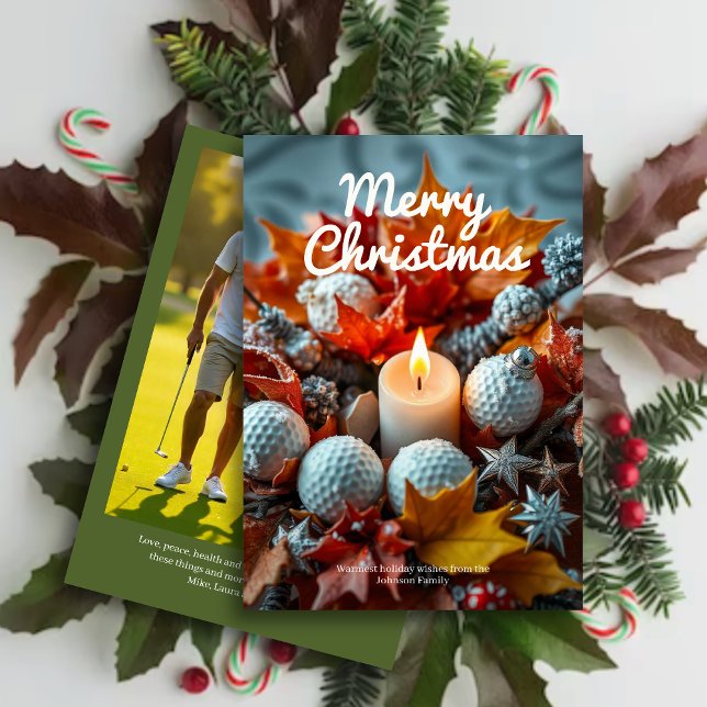 Cartão De Festividades Vela de Natal Golf - Foto da Família Verde (Criador carregado)