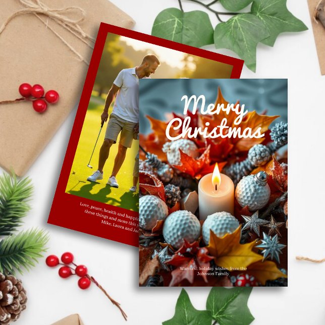 Cartão De Festividades Vela de Natal Golf - Foto Vermelha da Família (Criador carregado)