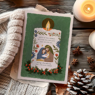 Cartão De Festividades Vela de Natal Religiosa Holly Nativity Dobrada