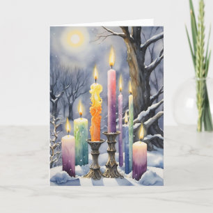 Cartão De Festividades Velas arco-íris do Wiccan Imbolc na Floresta de Ne