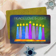 Velas Azuis Boho de Hanukkah Paz Amor Luz