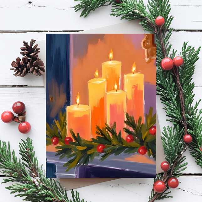 Cartão De Festividades Velas da Cornija de Natal com Grinalda (Criador carregado)