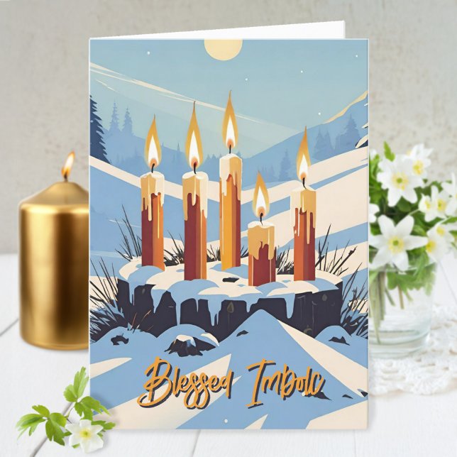 Cartão De Festividades Velas da Floresta de Neve Imbolc, em Candlemas do  (Candlemas Wiccan Imbolc Snowy Forest Candles Holiday Card)