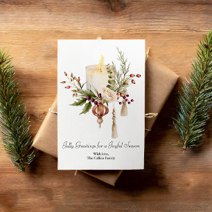 Cartão De Festividades Velas de Berries em Aquarela Elegante Natal