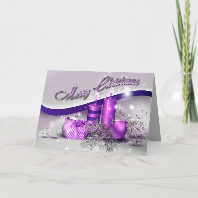 Cartão De Festividades Velas de Natal Purple Sparkle (Frente)