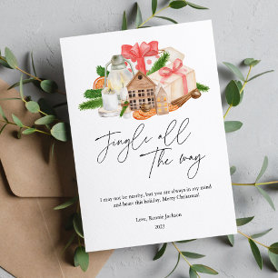 Cartão De Festividades Velas e Presentes de Natal em Aquarela Fofa Flat
