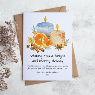 Cartão De Festividades Velas em Aquarela Fofas Feliz Natal Plano