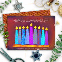 Velas Hanukkah Boho Padrão Paz Amor Luz Vermelho
