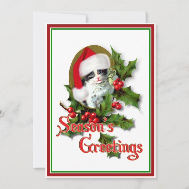 Cartão De Festividades Velho Estilo Saudações da Época de Kitten (Frente)