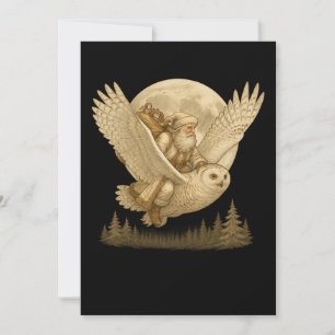 Cartão De Festividades Velho Mundo Papai Noel Monta uma Coruja da Neve Vi