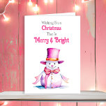Cartão De Festividades Velho Snowman de Natal Rosa<br><div class="desc">Um bonito cartão de Natal com um bonitinho bonitinho a rosa com uma vibração vintage. Retro se sentindo antiquado Natal.</div>