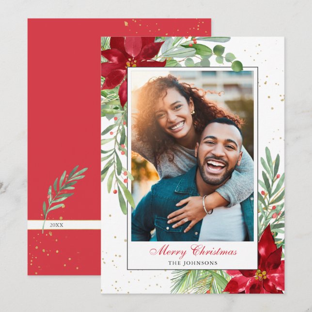 Cartão De Festividades Veneração Natal em Aquarela + Dourado (Frente/Verso)