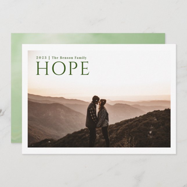 Cartão De Festividades Verdadeira Serif Simples Esperança Verde (Frente/Verso)