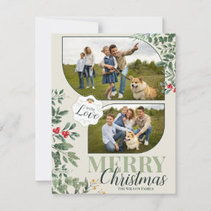 Cartão De Festividades Verde Botânico Feliz Natal 2 Família Foto