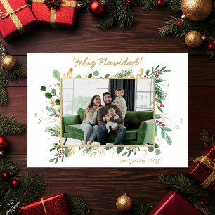 Cartão De Festividades Verde Botânico Moderno Foto Feliz Navidad