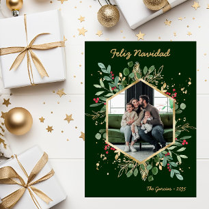 Cartão De Festividades Verde Botânico Moderno Foto Feliz Navidad