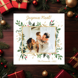 Cartão De Festividades Verde Botânico Moderno Foto Joyeux Noel