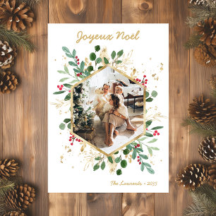 Cartão De Festividades Verde Botânico Moderno Foto Joyeux Noel