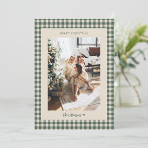 Cartão De Festividades Verde Búfalo Xadrez 2 Fotos Feliz Natal