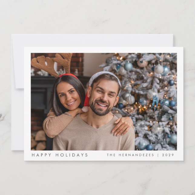 Cartão De Festividades Verde de Foto da Família Moderna de Natal minimali (Frente)