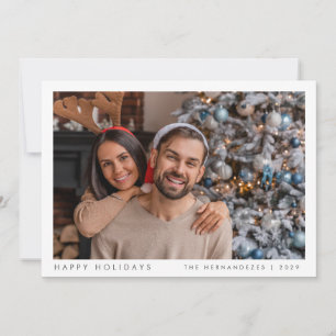 Cartão De Festividades Verde de Foto da Família Moderna de Natal minimali