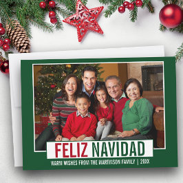 Cartão De Festividades Verde de Foto da Família Moderno Feliz Navidad
