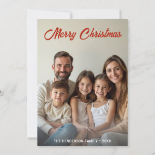 Cartão De Festividades Verde de Foto Personalizada de Natal Moderno Minim