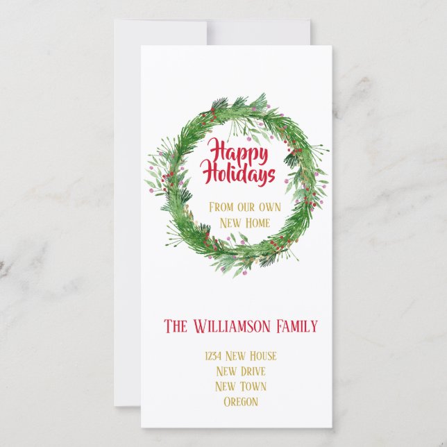 Cartão De Festividades Verde de Inverno Nova Casa Boas Festas (Frente)