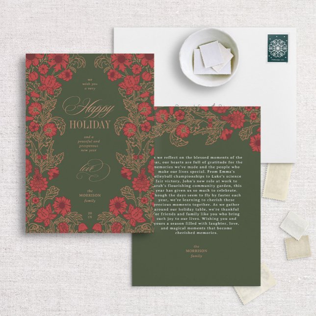 Cartão De Festividades Verde Escuro Floral Inspirado no Morris (Criador carregado)