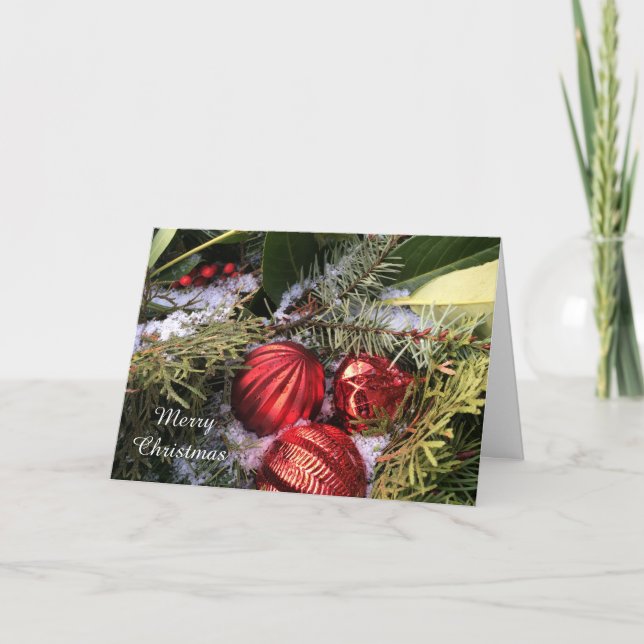 Cartão De Festividades Verde-neve e Sparkle-vermelho (Frente)