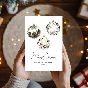 Cartão De Festividades Verde Ornament Bauble Watercolor Natal