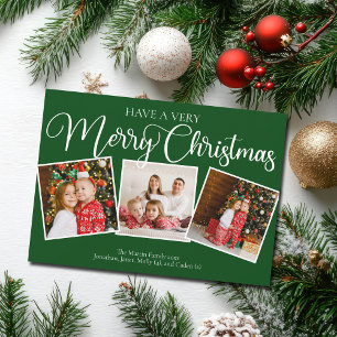 Cartão De Festividades Verde tem uma colagem de fotos de Natal muito feli