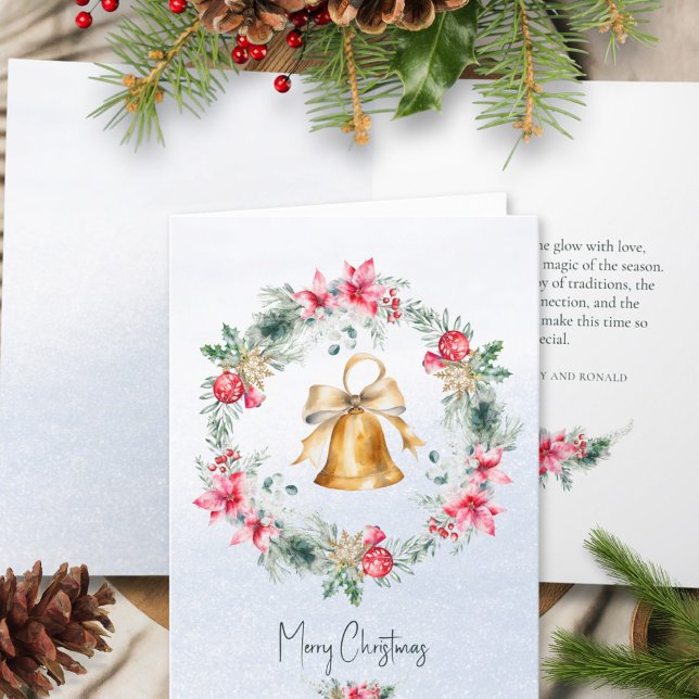Cartão De Festividades Verde Vermelho Dourado Bell Snowflake Frota de Nat (Criador carregado)