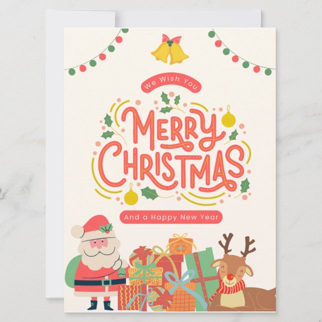 Cartão De Festividades Verde Vermelho e Amarelo Moderno Feliz Natal (Frente)