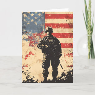 Cartão De Festividades Vereador Militar de Bandeira Americano Soldier