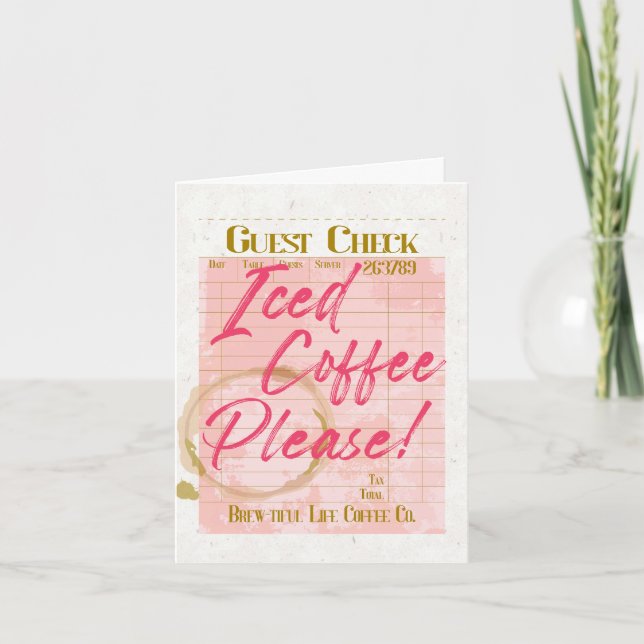 Cartão De Festividades Verificador de Café Forçado Cheque Recebimento Bar (Frente)