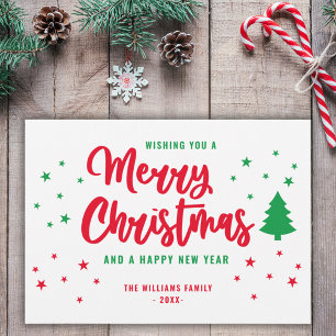 Cartão De Festividades Vermelho Branco Verde Não Foto Família Feliz Natal