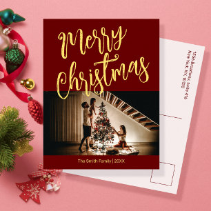 Cartão De Festividades Vermelho brilhante com o seu Natal foto 
