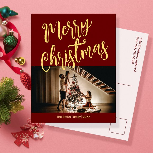 Cartão De Festividades Vermelho brilhante com sua foto de Natal (Criador carregado)