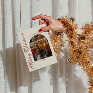 Cartão De Festividades Vermelho Clássico Dinheiro Antigo Foto Arqueada Na