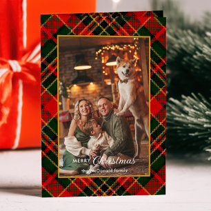 Cartão De Festividades Vermelho Clássico, Verde, Dourado Plaid de Natal 1