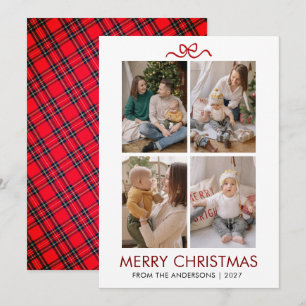 Cartão De Festividades Vermelho Clássico Xadrez Tartan Natal Multi Foto