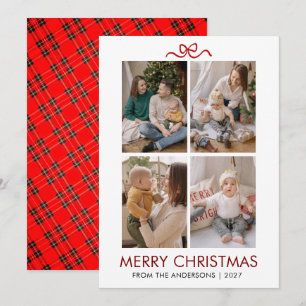Cartão De Festividades Vermelho Clássico Xadrez Tartan Natal Multi Foto