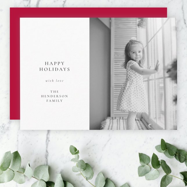 Cartão De Festividades Vermelho de Foto Branco e Preto Natal Simples Míni (A simple elegant Christmas photo card by Guava)